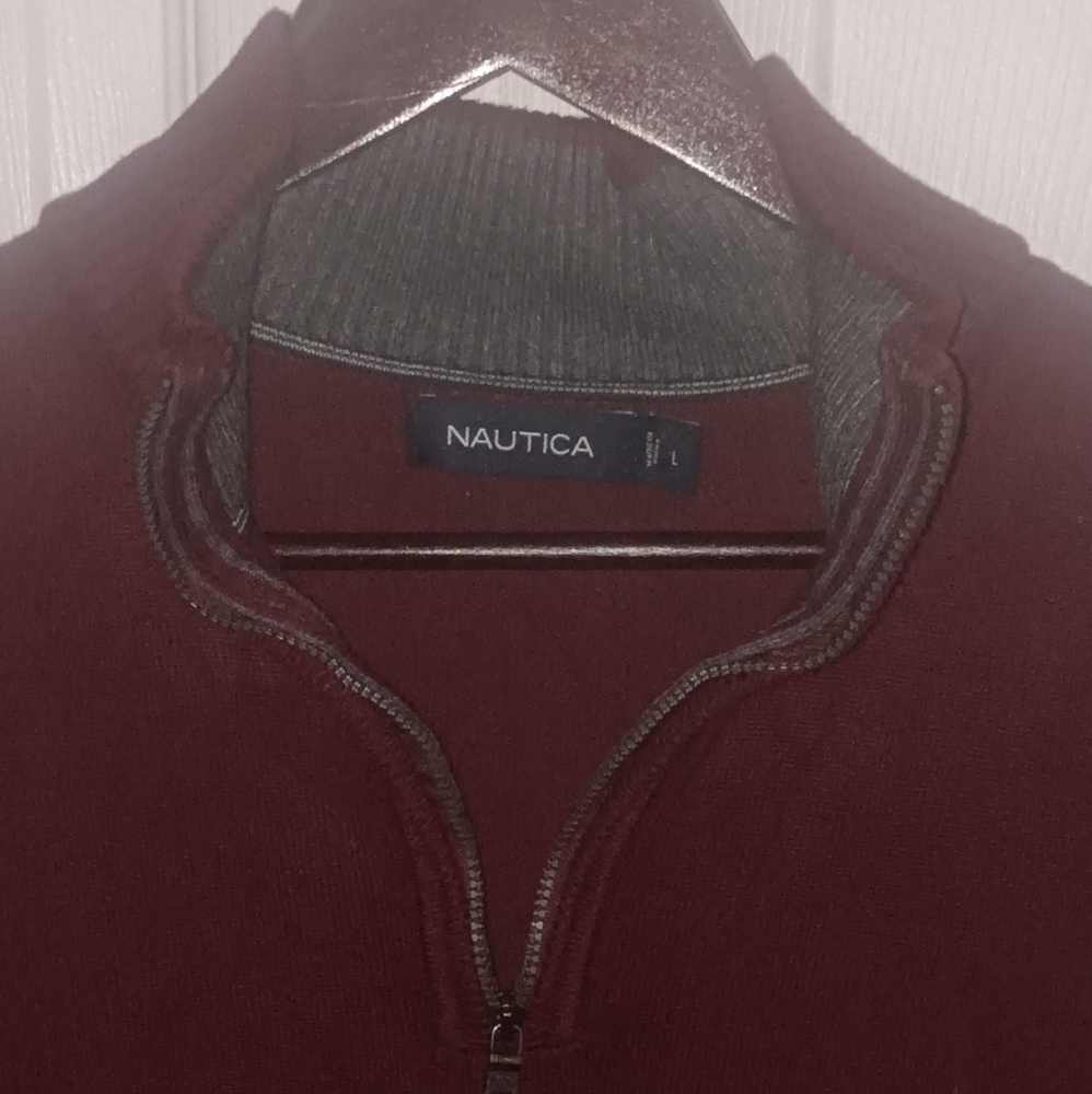Vintage Burgundy men's large Nautica Navtec   qtr zip Mock Turtleneck Sweater